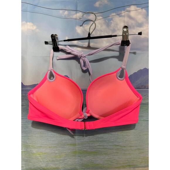 Victoria's Secret Bikini Halter Top Bright Pink Purple accents size 34C - Picture 3 of 7